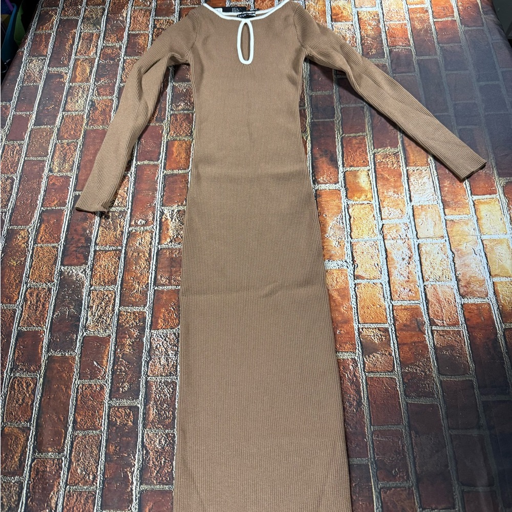 Elegant Tan Long Sleeve Dress